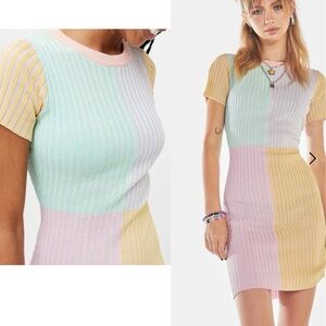 Pastel Colorblock Ribbed Knit Mini Dress - Multicolor